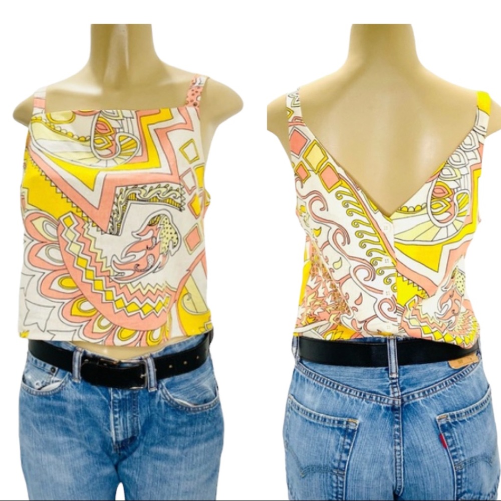 ModCloth graphic print linen crop top